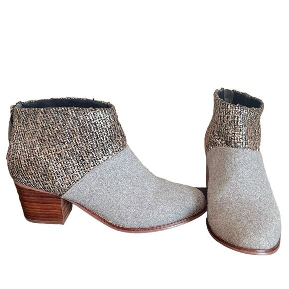 TOMS Leila Bootie Grey Felt Metallic Tweed Shine‎ Boucle Boot Women's Size 8.5 - Picture 4 of 7